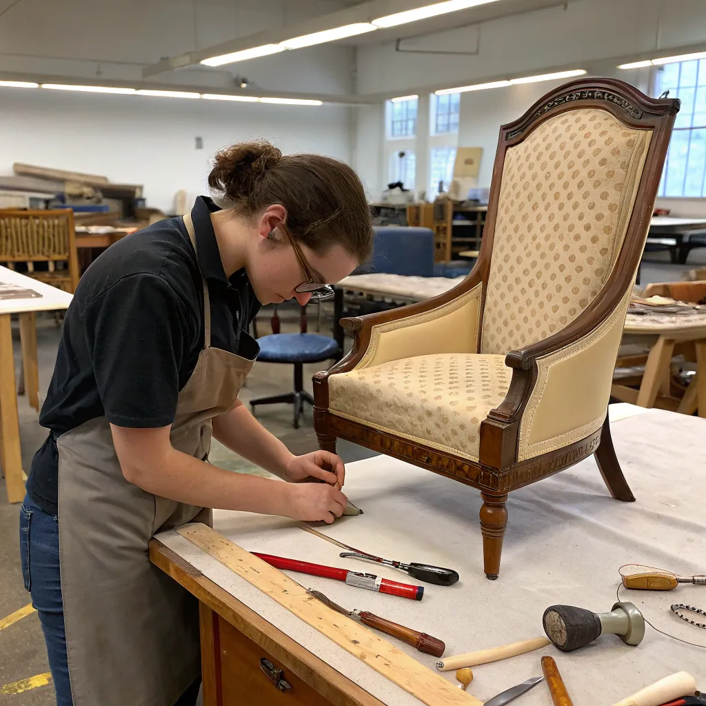 Student practicing upholstery